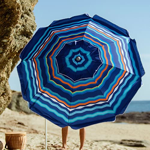 Image of AMMSUN 7ft Heavy Duty High Wind Beach Umbrella Parasols with Sand Anchor Vent Tilt UV 50+ Sun Protection Portable Outdoor Sunshade Umbrellas Carry Bag for Patio Garden Pool Backyard Blue