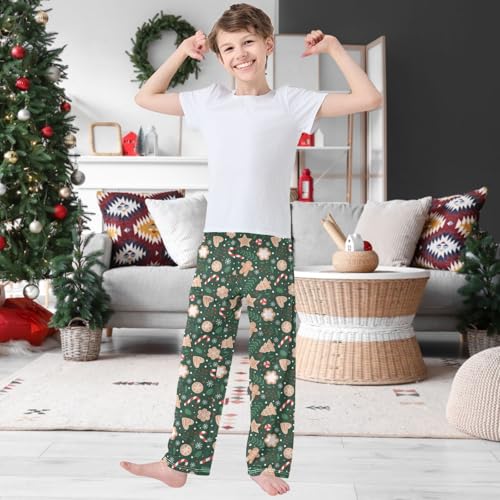 Boy's Lounge Pants Green Christmas Element Kids Jogger Pants Elastic Waist Long Bottoms with Pockets 6-14 Years2