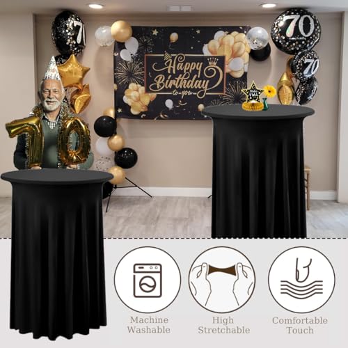 Albassa 4 Pack Cocktail Table Covers 32"x 43" Spandex Stretch Round Cocktail Tablecloths with Wavy Drapes Fitted High Top Bar Table Skirt for Wedding Party Banquet (Black, 4 PCS) by Albassa - Image 7