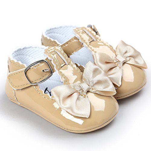 Infant Girls Soft Sole Bowknot Princess Wedding Dress Mary Jane 𝗙lats Newborn Light Baby Sneaker Shoes (Khaki, 11/1码)4