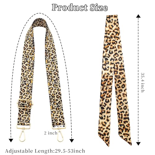 Image of 2Pcs Purse Straps,Replacement Crossbody Set with 1 Silk Scarf, Leopard Guitar Strap, Adjustable Canvas Handbag Strap for Girl Women Gift-Orange Leopard