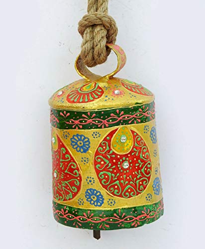 Triveni Art & Crafts Vintage Swiss Cow Bell Metal Decorative Emboss Hand Painted Farm Animal Cowbell Copper Brass Wood Clapper Door Bells BELL584