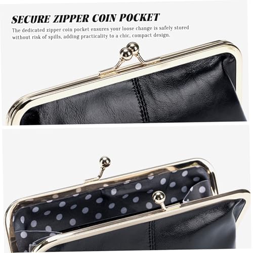 1PC Kiss Lock Wallet for Women, Leather Vintage Wallet with Zipper Coin Pocket, Multi-card Slots Card Holder, Dark Blue.3