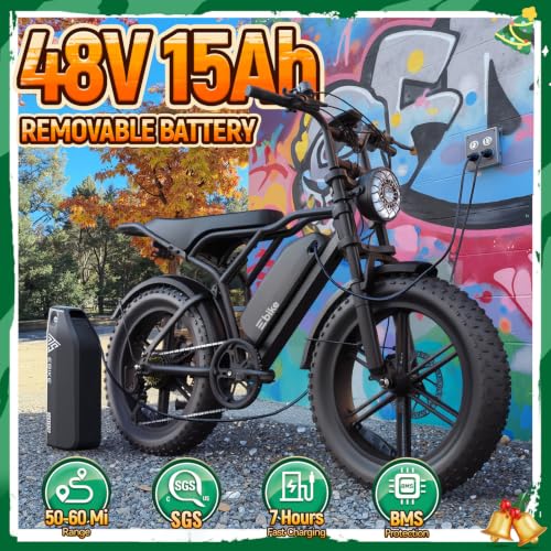 Image of TST Electric Bike for Adults, 1500W Peak Motor 60 Miles Fat Tire Ebike with 48V 15Ah Removable Battery 20 inch Fat Tire Electric Bike, Dual Suspension,7 Speeds