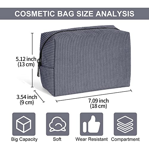 MAANGE Makeup Bag for Purse Small Cosmetic Bag Travel Makeup Pouch Corduroy Portable Versatile Zipper Pouch for Women(Gray) - Image 2