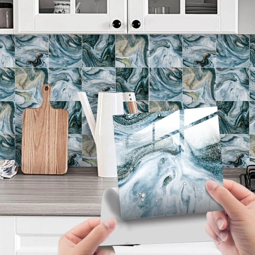 HORIWE Adhesivo para azulejos marmoleado, 10 x 10 cm, 20 unidades, PVC, autoadhesivo, resistente al agua, para cocina, armario, muebles, mesa