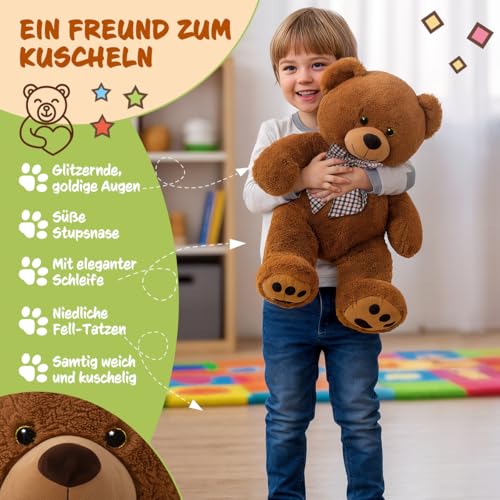monzana® Teddybär L - XXXL 50-175cm Weiches Fell Schleife Tatzendruck Geschenk Plüschtier Kuscheltier Stofftier Riesen Teddy Bär