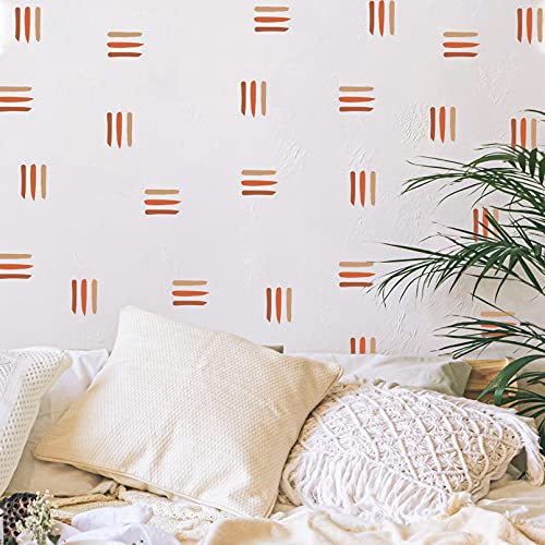 Yovkky Boho Brown Orange Line Wall Decals Stickers, Peel and Stick Removable Abstract Modern Minimalist Nursery Decor, Home Kitchen Living Room Office Decorations Kids Bedroom Playroom Art Gift
