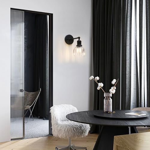 Image of Yosoan Boho Indoor Vintage Wall Sconce with Flower Shade, 1-Light Modern Vanity Industrial Hardwired Wall Mounted with Transparent Tulip Shade for Living Room Bedroom Kitchen Hallway Home Decor(Black)