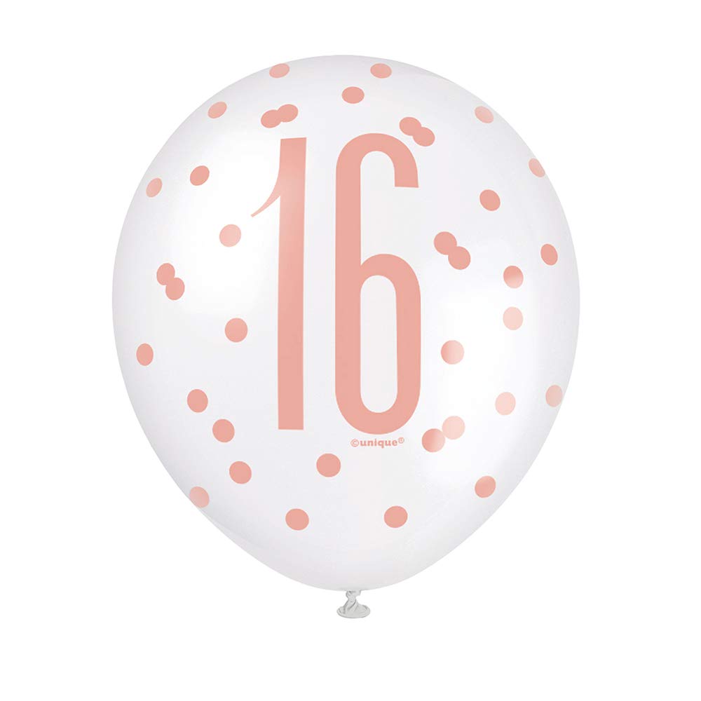 Unique Party 84914 Number Latex Balloons-12 | Rosegold | 6 Pcs, Rose Gold, Age 16