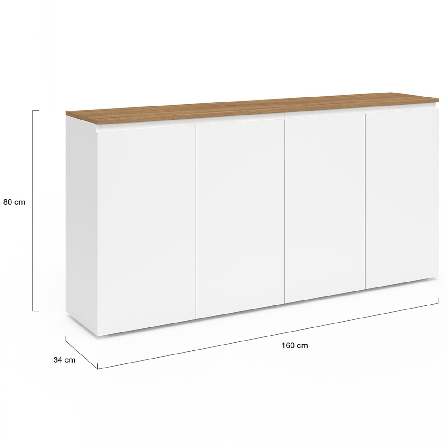 IDMarket - Aparador de 160 cm Toby 4 puertas blanco y bandeja madera
