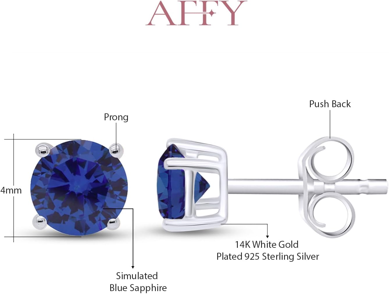 Birthstone Stud Earrings for Women, 4mm Round Simulated Gemstone Studs in 14K Gold Plated 925 Sterling Silver Push Back Earrings, Jewelry Gift for Her (0.5 Ct)
