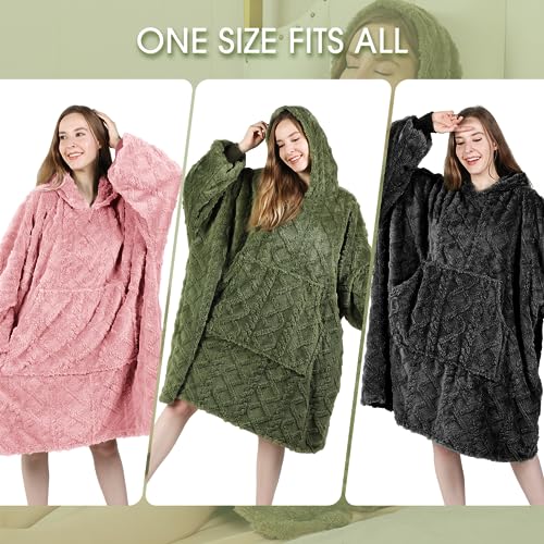 MIZZEO Microfiber Wearable Blanket, Oversized Light Wearable Blanket Hoodie for Adults, Cozy Soft Warm Plush Hooded Blanket Gifts for Women, One Size Fits All (Green)