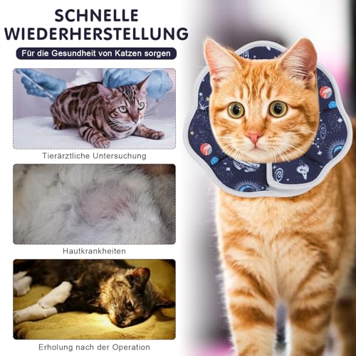 Halskrause Katze Weich & Wasserdicht, Katzenkragen nach OP - Halskrausen für Katzen & Hunde, Einstellbar mit Klett, 3 Größen (XS, S, M)