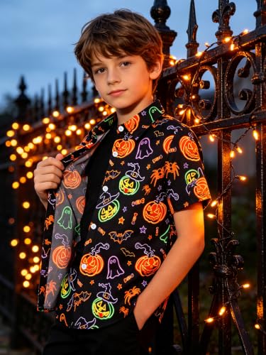 Image of uideazone Boys Novelty Print Short Sleeve Button Down Hawaiian Shirt 5-14Y