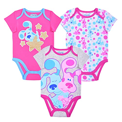 Image of Nickelodeon Blue’s Clues & You Girls’ Blue and Magenta 3 Pack Bodysuits for Newborn and Infant – Pink/Grey