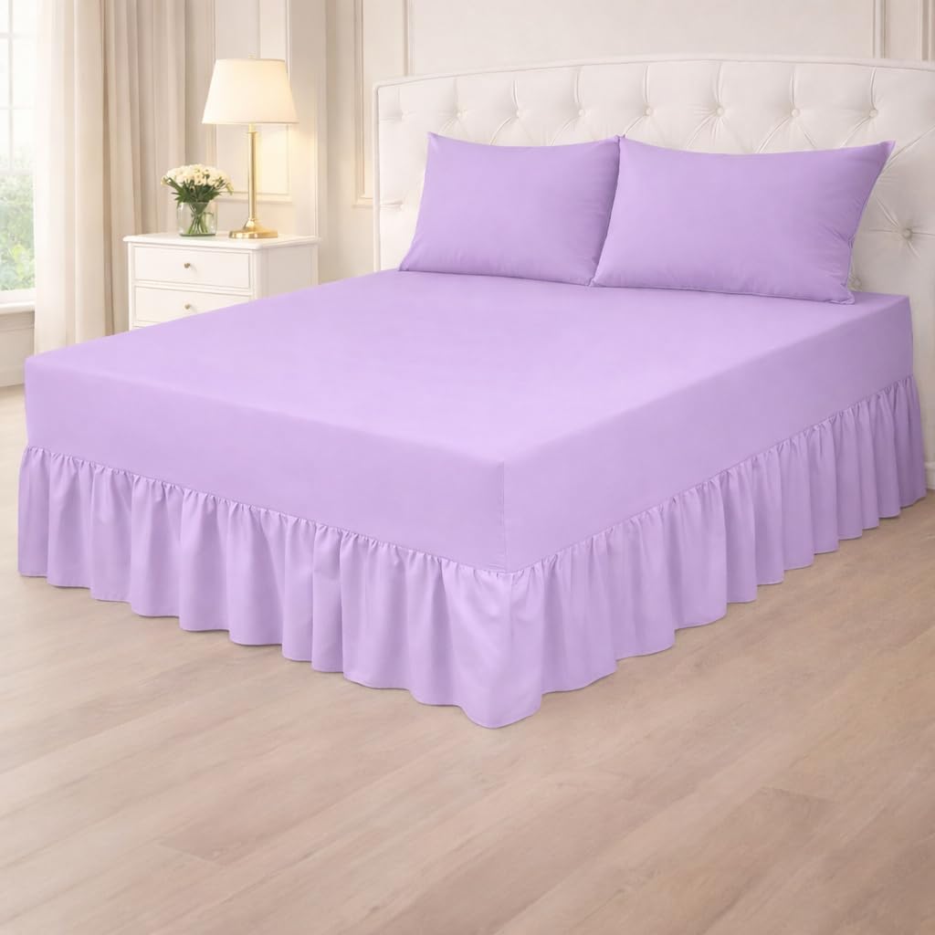 ARLINENS Plain Dyed Polycotton Fitted Valance Sheets in following Colours and Sizes (SINGLE, Lilac)