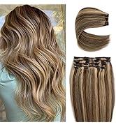 Clip in Hair Extensions Human Hair Medium Brown and Beige Blonde and Honey Blonde Real Hair Clip ...