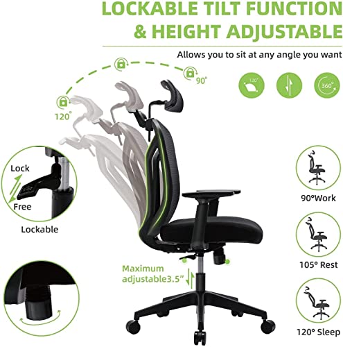 High Back Office Chair, Ergonomic Mesh Chair Home Desk Chair Adjustable Headrest, Executive Computer Chair With Hanger And Soft Foam Seat Cushion And Lumbar Support,Black #TOP6