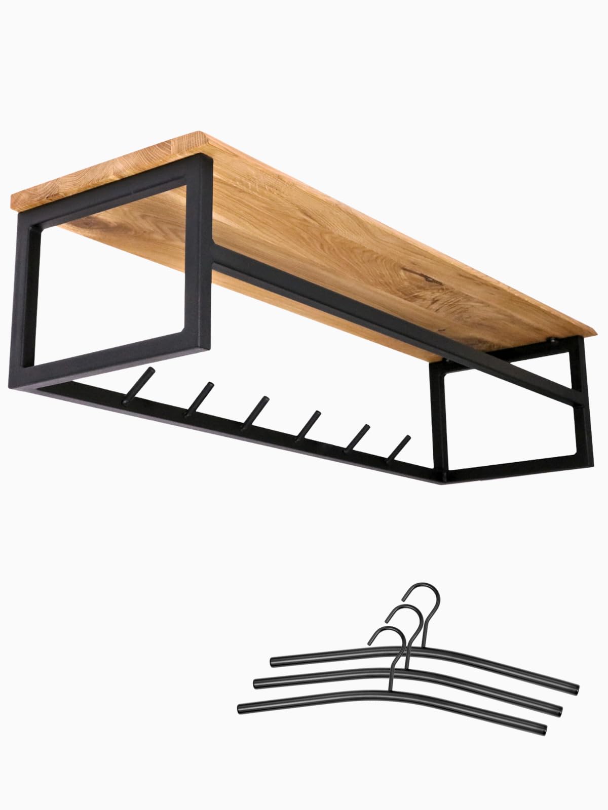 holz4home® Garderobe aus Massivholz mit Baumkante I 92x29x22cm I Naturgeölte Wandgarderobe aus Eichenholz I Metallrahmen inkl. Kleiderbügel