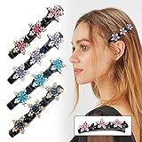 Sparkling Crystal Stone Braided Hair Clips, Mottdam Braided Hair Clips for Women, Triple Clips Hair