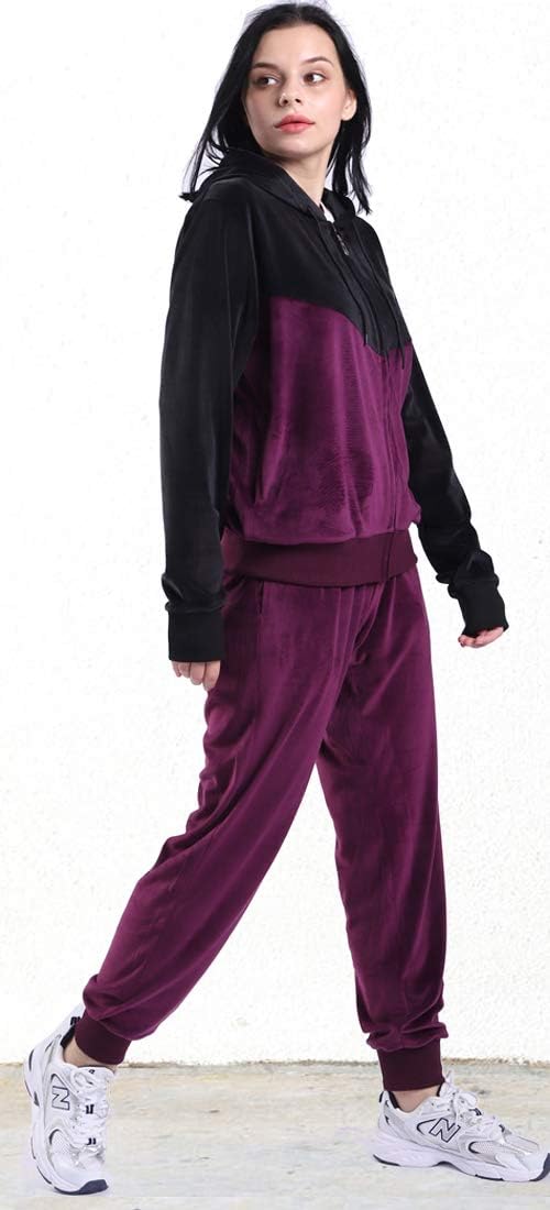 LeeHanTon Velour Tracksuit Womens Sweatsuit Set - Athletic Zip Up Hoodies and Sweatpants Outfits with Stripes - Image 4