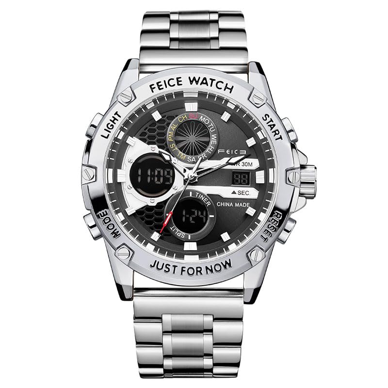 Image of FEICE Men's Watch Wristwatches Chronograph Sport Watch Japanese Quartz Analog-Digital Waterproof Watches Multifunctional Luminescent Industrial Style Punk watch-FK036SLIVER