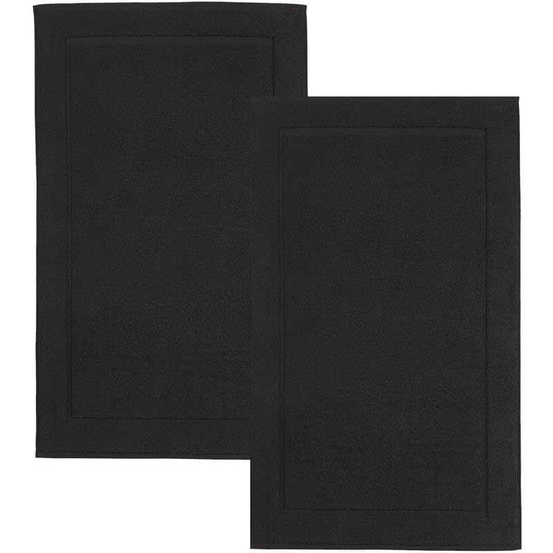 Hawmam Linen Black Bath Mats, 21 x 34 inches, Pack of 2-100% Ring Spun Cotton,[Not a Bathroom Rug] Banded Design, Highly Absorbent, Machine Washable