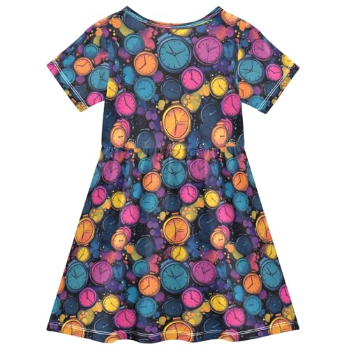 senya Summer Girl Dresses Colorful Alarm Clock Toddler Short Sleeve A-line Dress Casual Sundress2