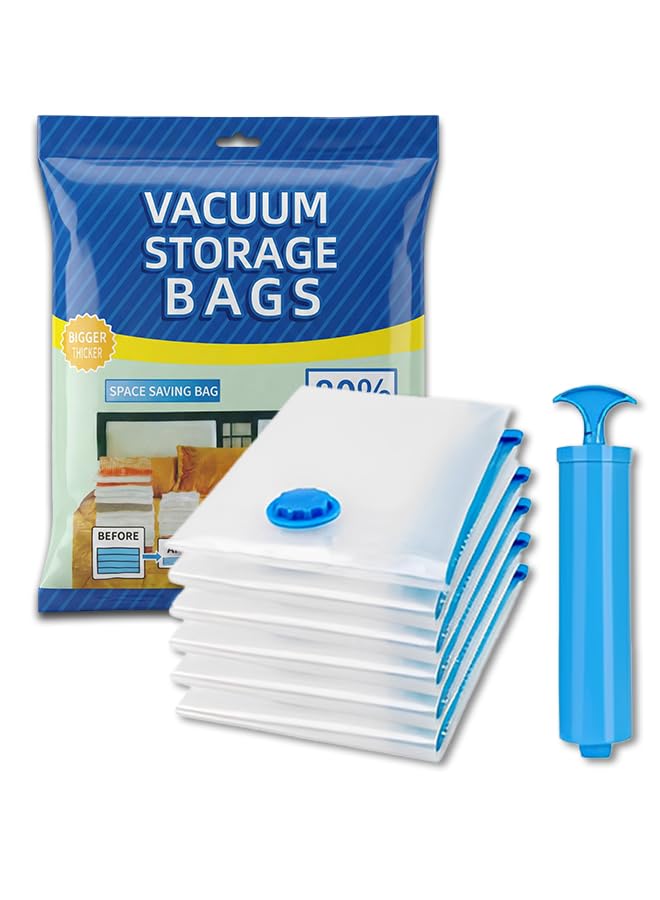 Vacuum storage bags 7-Piece Vacuum Storage Bags 60x80cm Reusable Compression Space Saving Bags Foldable Durable and Space Saver with Free Hand Pump for Packing Clothes andBedding for Travel