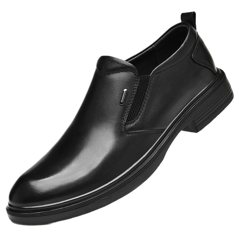 Dress Formal Shoes for Men Casual Prom Classic Slip On Top-Grain Leather Slip Resistant Low Top Rubber Sole Non Slip Office Pointed Toe