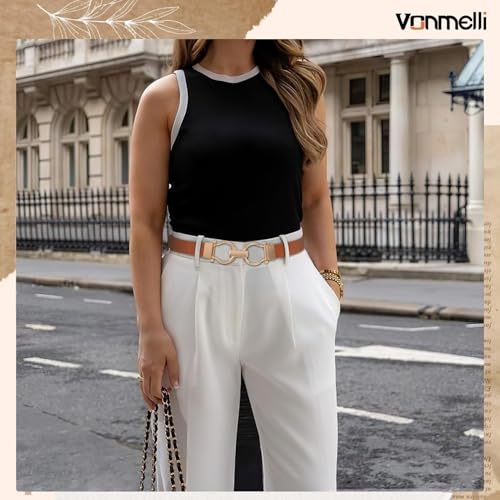 VONMELLI 2 Pack Women's Leather Belts for Jeans Dress Pants Ladies Waist Belt Skinny Belt with Fashion Gold Buckle4
