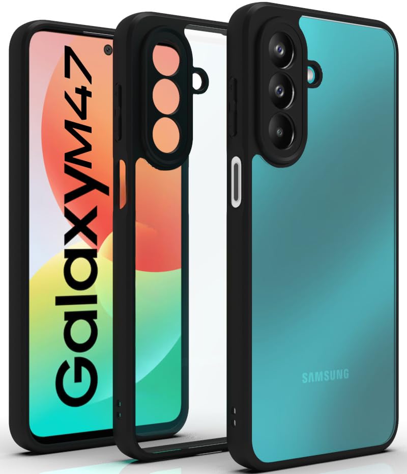 Image of RIGGEAR Shockproof Sleek Hybrid Armor Back Cover Case for Samsung Galaxy M47 5G (Clear PC + Black TPU Bumper)