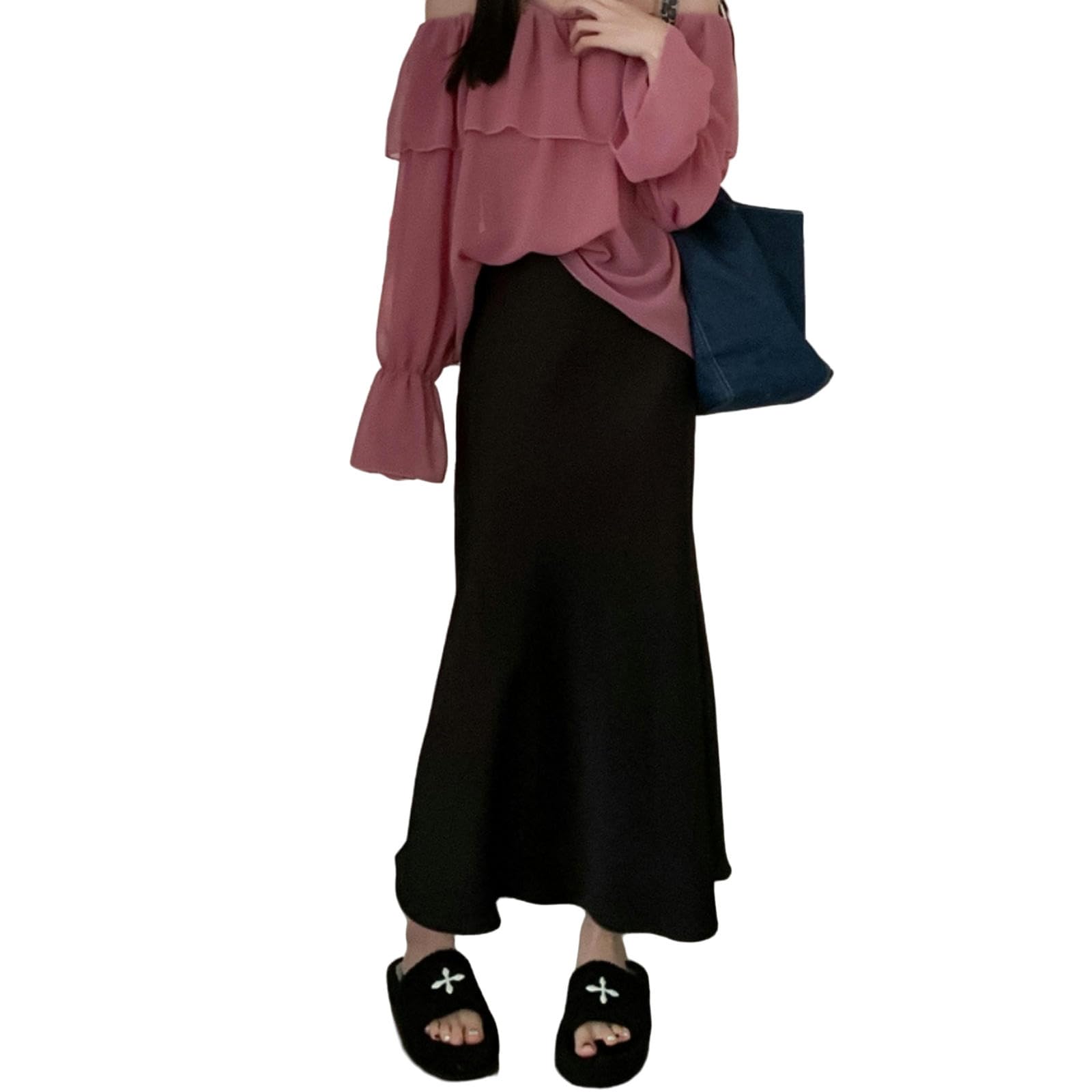 TEidea Gonna Lunga Donna Stile di Moda, Gonna in Raso Lungo, Elegante Gonna A Una Linea A Colori Solida in Vita Alta per La Donna Casual di Ufficio
