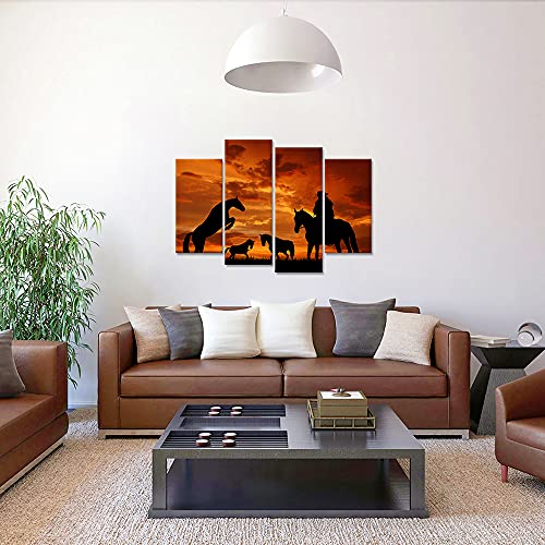 Canvbay 4 Pcs Cowboy Canvas Wall Art Western Rodeo Cowboy Silhouette At Sunset Canvas Paintings Running Horse Canvas Prints Artwork For Home Bedroom Decor Framed And Ready To Hang #TOP3