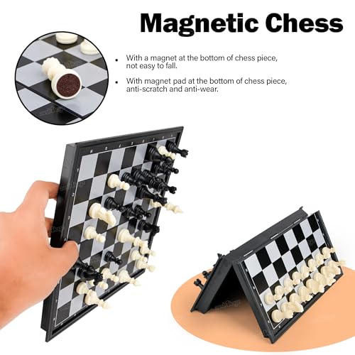 Image of Zest 4 Toyz Magnetic Chessboard Game Set for Kids Travel Portable Case Chess Set with Folding Board 2 Players Travel Toys for Kids and Adults (Black and White)