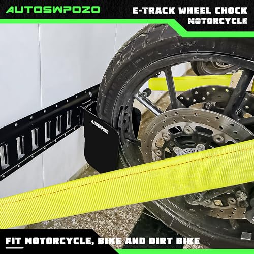 Image of Motorcycle E-Track Wheel Chock, Mount Motorcycle, Bike and Dirt Bike in Enclosed Trailers, Trucks, and Warehouse with E-Track, Fit Tires up to 6 inch Wide, E Track Accessories, 4 Pack (Black)