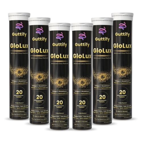 Image of L-Glutathione 500mg Effervescent Tablets | Supports Skin Whitening, Glow & Anti-Aging | Hyaluronic Acid + Vitamin C + Vitamin E | Sugar-Free Skin Brightening Supplement for Women | Pack of 6 | (Glolux Cola)
