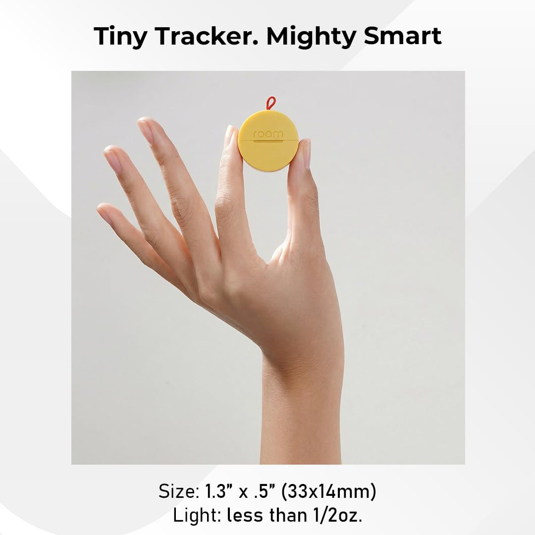 Roam Smart Tracker, Funziona con Android e iPhone, tiene traccia delle chiavi, borse, biciclette e altro ancora, batteria sostituibile di 1 anno, resistente all'acqua e alla polvere, cinturino e cavo
