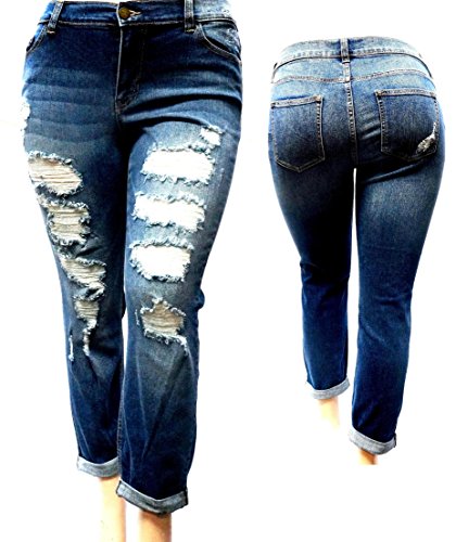 Jack David Womens Plus Size Ankle Skinny Basic Denim Jeans Ripped Distressed Strech Pants