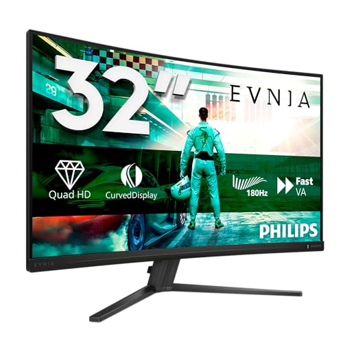 Philips Gaming Monitor 32M2C3500L 31.5 pollici, Curvo, 2560x1440, WQHD, 180Hz, Fast VA Panel, 0.5ms MPRT, , (HDMI2x 2.0 DP 1x 1.4) Adaptive Sync, HDR10, FreeSync, Grigio Scuro