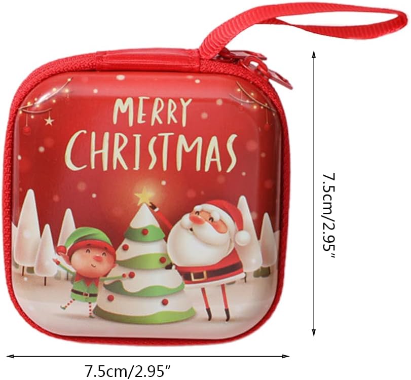 Christmas Storage Bag Cartoon Print Coin Purse for Creative Square Tinplate Pocket with Zipper for Coin Mini Card Candy