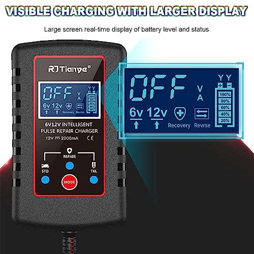 B-Qtech Upgraded 2Amp Car Battery Trickle Charger 6V/12V Smart Fully Automatic 3 Mode Battery Charger Maintainer, Battery Desulfator for Car, Lawn Mower, Motorcycle, Boat, Marine Lead Acid Batteries - Thumbnail 5