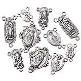 40pcs Antique Silver Rosary Cross and Center Miraculous Jesus Maria Our Lady Crucifix Medal Charms Pendants for Crafting Jewelry Findings Making Accessory for DIY Rosary Necklace Bracelet (A549)