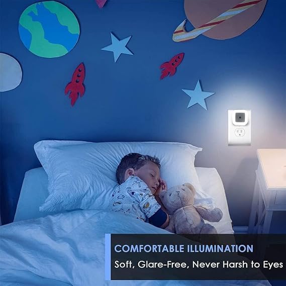 Image of Plastic 6pc Night Lamp Sensor Light for Bed Side Home|Smart Automatic ON /Off Dim LED Lights|Energy Saving 0.5W Lamp|Long Life for Hallway,Stairs,Kitchen,Bathroom (White (6 PCS))