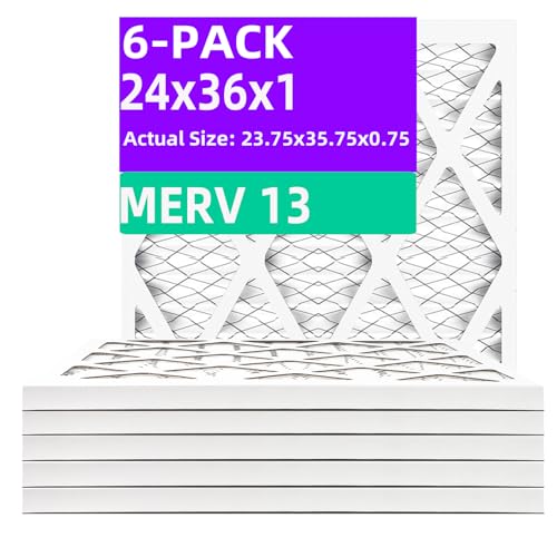 Qingzhug 24x36x1 MERV 13 (6-Pack) Pleated Air Filter (Actual Size: 23.75