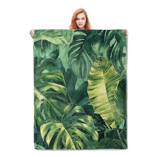 Leaf Blanket Gifts for Women Girls Soft Warm Lightweight Cozy Plush Tropical Green Plant Monstera...
