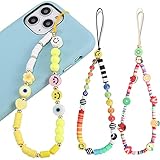 TOOVREN Beaded Phone Charms 3PCS, Evil Eye Bead Handmade Phone Chain Cell Phone Wrist Lanyard Strap Cute Anti-Lost Phone String Kawaii Bracelet Keychain Decoration Y2K Aesthetic Accessories for Girls