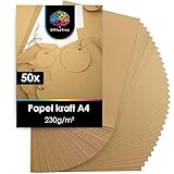 OfficeTree 50 x Papel Kraft A4 230g/m² - Craft Paper - Carton Kraft - Cartulina Craft A4 - Manualidades Niños Cartulinas para Scrapbooking - Papel Craft A4 - Papel marron - Papel carton