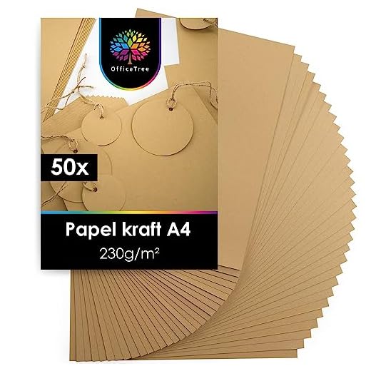 OfficeTree 50 x Papel Kraft A4 230g/m² - Craft Paper - Carton Kraft - Cartulina Craft A4 - Manualidades Niños Cartulinas para Scrapbooking - Papel Craft A4 - Papel marron - Papel carton